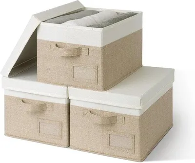 Produktbild von Famanu Aufbewahrungsboxen mit Deckel - Set von 3 Faltbaren Stofforganisatoren für Kleidung und Haushaltsgegenstände