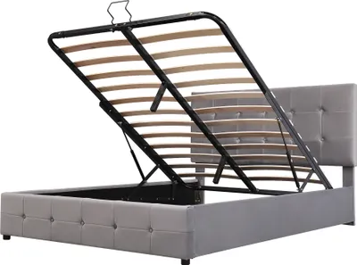 Produktbild von Flieks Polsterbett 140x200cm mit Stauraum und Lattenrost, Hydraulisches Boxspringbett Doppelbett Stauraumbett Jugendbett Samt, grau
