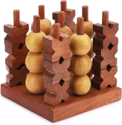 Zdjęcie produktu dla Drewniana gra planszowa 3D Tic Tac Toe, dla 2 graczy, do wnętrz