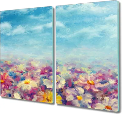 Produktbild von Coloray Schneidebrett Herdabdeckplatte 2x30x52 cm Kochplattenabdeckung Hackbrett Küchenbrett - Blumen Wiese Himmel