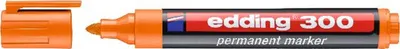 An orange Edding 300 permanent marker with its cap off, shown against a white background.