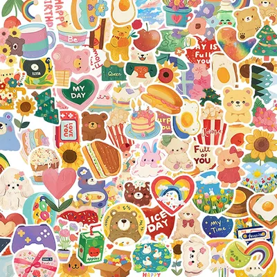 Obrázok produktu pre Samolepky, 200 kawaii medvedík samolepky, 100 unikátnych dizajnov, pre fľašu