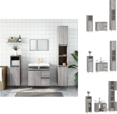 Produktbild von vidaXL 3-tlg. Badmöbel-Set Grau Sonoma Holzwerkstoff -  Badezimmermöbel-Sets