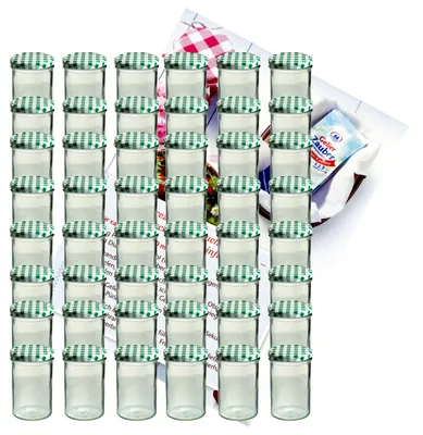 Produktbild von 48er Set Sturzglas 435 ml Marmeladenglas Einmachglas To 82 grün karierter Deckel incl. Rezeptheft