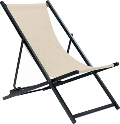 Produktbild von BELIANI Liegestuhl Schwarz Aluminium Mesh Beige Faltbar Klappbar Verstellbar Modern Garten Terrasse Outdoor Balkon Möbel Ausstattung