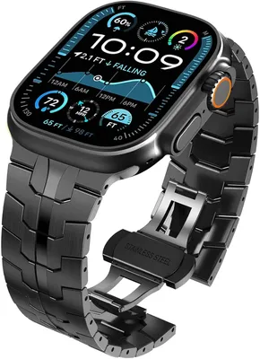 Produktbild von FFO2World Edelstahl Ultra Band Schwarz für Apple Watch 38 40 41&42mm (Serie 10) - Luxus Metallarmband mit Butterflyschließe