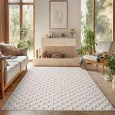 Produktbild von Bouclé Teppich für Wohnzimmer Schlafzimmer Büro weich pflegeleicht strapazierfähig vielseitig kombinierbar , Größe : 280 x 370 cm , Farbe : Creme-4