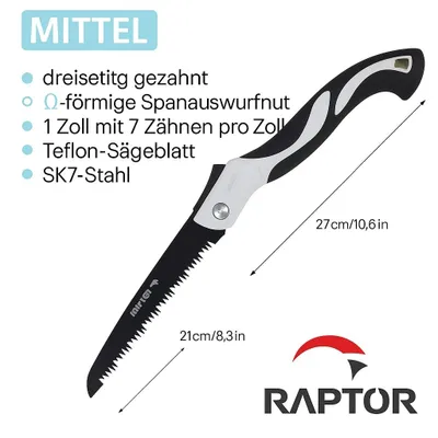 Obrázek produktu pro Skládací ruční pila s ocelovým kotoučem SK7 - délka kotouče 21 cm - 7 zubů/palec - skládací pila pro práci se dřevem, zahradničení, kutilství a kempování