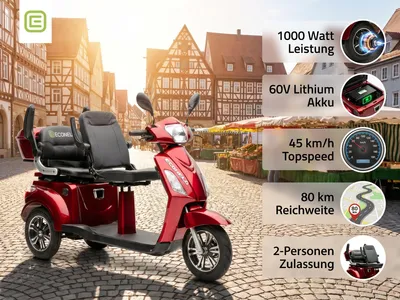 Produktbild von E-Seniorenmobil Billy 2.0, Lithium-Akku, 3-Rad, 1000 Watt, Rot