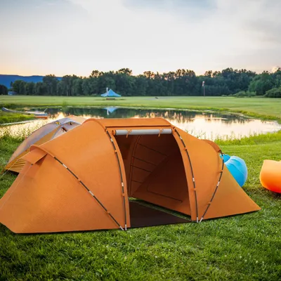 Produktbild von Tunnelzelt 4-6 Personen, Campingzelt wasserdicht, Familienzelt Taft, Orange | 430 x 240 x 170 cm | 2000 mm Wassersäule | 6,3 kg