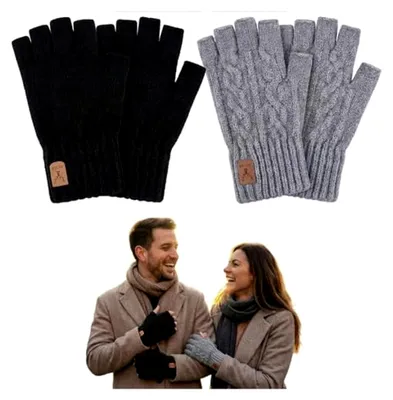 Produktbild von Fingerlose Thermo-Handschuhe, weich und elastisch, für Damen und Herren, Halbfinger-Handschuhe zum Laufen, Radfahren und Outdoor, 2 Paar (schwarz und hellgrau)