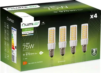 Produktbild von LUMILED Lampy LED E14 T25 Sada 4 10W (nahrádza 75W) 4000K Neutrálna biela 970lm 320° 230V Chladničková LED lampa