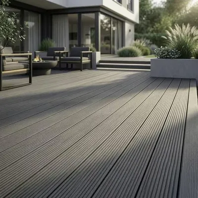 Produktbild von Terrassendielen WPC Grau 15 m² Komplettset Woodobasic | 20 mm Hohlkammer-Diele mit Clipsystem | 2,4 m Dielen für Terrasse, Balkon & Garten