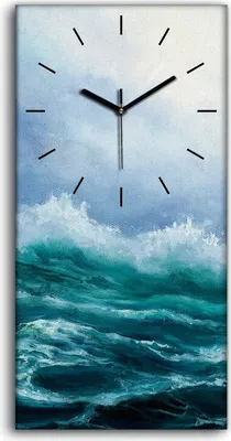 Produktbild von Wandbild Leinwand Bilder mit Uhr 30x60 Gemälde Ozean Meer Sturm Wellen Natur - schwarze Hände