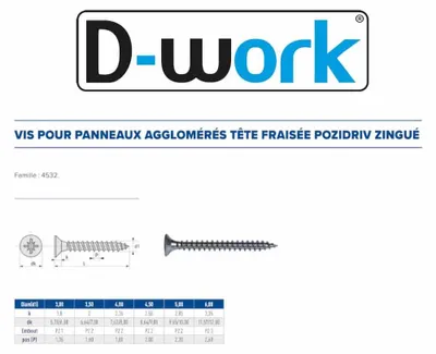 Image de 150 Vis Bois Tête Fraisée Pozidriv 6 x 60 mm - Zingué blanc - D-Work