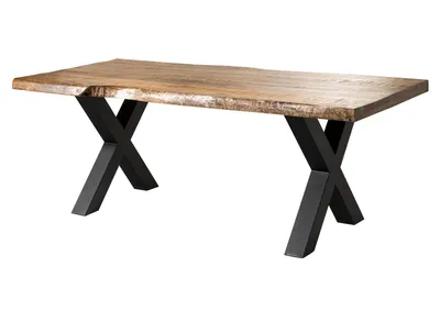 Image de MASSIVMOEBEL24 | Table à manger 180x90 en bois de manguier laqué naturel pieds en X anthracite mat FREEFORM 5