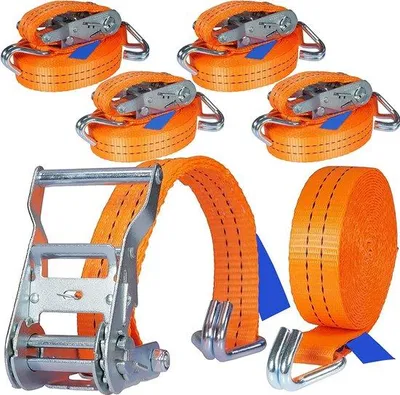 Immagine prodotto di 4 cinghie di tensionamento da 2000 kg, 6 m, 2 t, con ganci, in 2 pezzi, cinghie a cricchetto, cinghie di fissaggio, cinghie di tensionamento