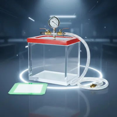 Produktbild von Vakuumkammer 7,6 L Edelstahl 28×45 cm mit 18 mm Acryldeckel & Manometer
