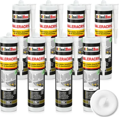 Produktbild von Isolbau Maleracryl 8 x 300 ml Weiß - Plastoelastischer Acryl-Dichtstoff zum Abdichten von Fugen im Innen- & Außenbereich - Kartusche