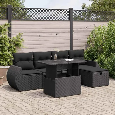 Produktbild von CLORIS 6-tlg. Garten-Sofagarnitur mit Kissen Schwarz Poly Rattan 3327885