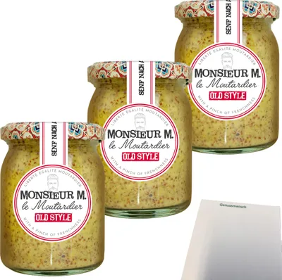 Produktbild von Monsieur M old style Senf 3er Pack (3x200g Glas) + usy Block