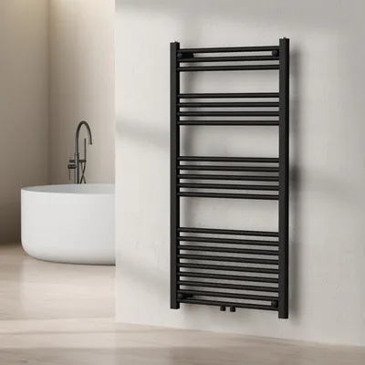 Image de Radiateur sèche-serviettes 'Voss' avec 21 barres acier 120 x 60 cm noir