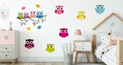 Produktbild von Muralo Wandsticker Frhlich bunte Eulen 75 x 150 cm Wandtattoo Wanddeko Aufkleber Set Kinderzimmer XXL