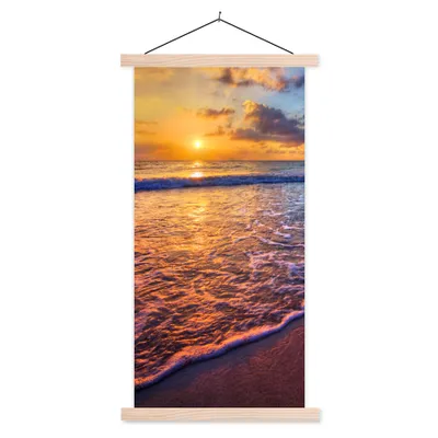 Produktbild von MuchoWow® Textilposter Meer - Strand - Sonnenuntergang - Wolken - Horizont 40x80 cm mit holzfarbenen Rahmen - Wohnzimmer