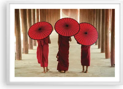 Produktbild von Gerahmtes Poster - Weißer Rahmen - Bhutan Regenschirm Rot - 70x50 cm - Wand Bild - Wanddeko - Wandbilder - Kunstposter - Wandposter - Bilderrahmen - Bilder - Kunstdruck - Wandbild - P2WAA70x50-4290