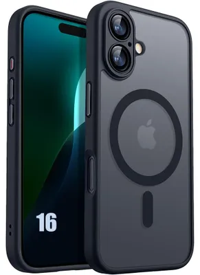 Image de Coque pour iPhone 16, Protection avec Anneau Magnétique et Film Caméra Antichoc - Noir