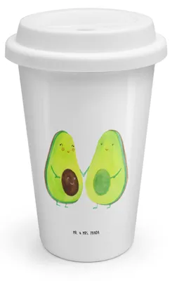 Produktbild von Mr. & Mrs. Panda Kaffeebecher To Go Avocado Pärchen - Weiß - Geschenk, Veggie, Avocados, Liebe, Becher, Thermobecher, Coffee, Familie, ToGo