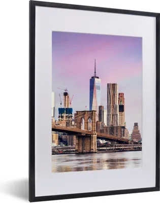 Produktbild von MuchoWow® MuchoWow® Gerahmtes Poster Brooklyn Bridge und die New Yorker Skyline 30x40 cm - Poster mit zchwarzem Bilderrahmen - Wandposter Schlafzimmer
