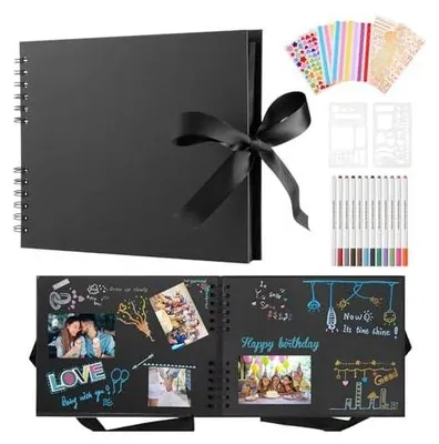 Produktbild von Fotoalbum Zum Selbstgestalten, 80 Schwarze Seiten Scrapbook Fotoalben, Diy Fotoalbum Selbst Gestalten, Groß Zum Einkleben, Für Baby Und Valentinstag Geburtstagsgeschenk