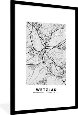 Produktbild von MuchoWow® Gerahmtes Poster Stadtplan - Karte von Deutschland - Wetzlar 60x90 cm - Poster mit Schwarzem Bilderrahmen Wandposter Rahmen Foto Bilder - Dekoration - Wandposter Wohnzimmer - Hochwertig