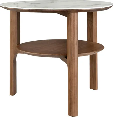 Obrázok produktu pre Okrúhly rohový stôl z porcelánového mramoru a orecha 2047