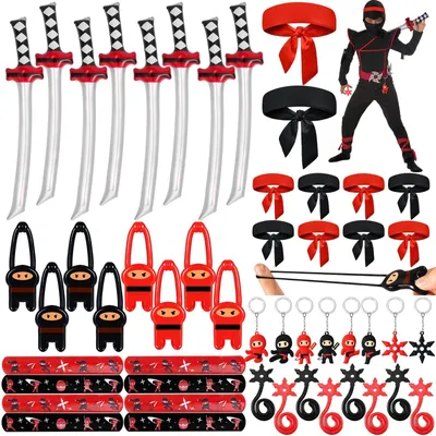 Ninja Party Set 48-teilig – Armbänder, Schlüsselanhänger, Stirnbänder & mehr