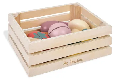 Produktbild von Pinolino Gemüse-Set mit Messer im Holzkorb, 8-tlg. Teilmassiv: Kiefer und Teebaumholz, bunt und klar lackiert
