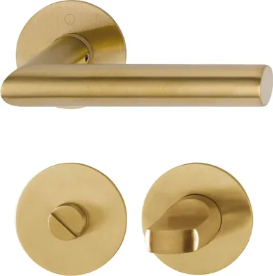 Produktbild von Hoppe Drückergarnitur Amsterdam - 2x Türklinke + 2x Flachrosette, rund WC, Edelstahl Messing