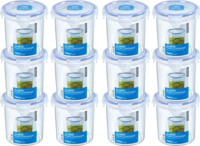 Produktbild von LocknLock 12x SET HPL932D Vorratsdosen RUND Frischhaltedosen 700 ml - Ø 114 x 117 mm Höhe - Lebensmittelbehälter Zucker Aufbewahrung Salatdressing und Soßen - Lock and Lock Dosen-Boxen Meal-Prep