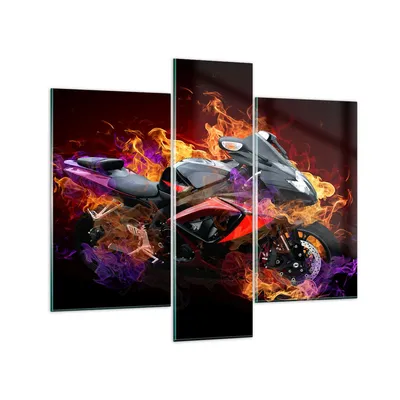Produktbild von Bilder auf glas - Motorrad Feuer Abstraktion - 95x80cm - Glasbilder - Wandbilder - Kunstdruck - zum Aufhängen bereit - Wanddekoration aus Glas - Glas Bilder - Wandbild auf Glas - GCB95x80-0177