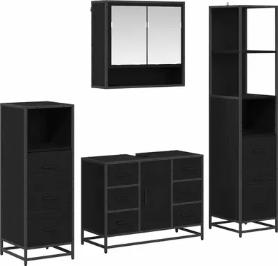 Obrázek produktu pro Sada koupelnového nábytku 4 pcs Černý dub kompozitní dřevo