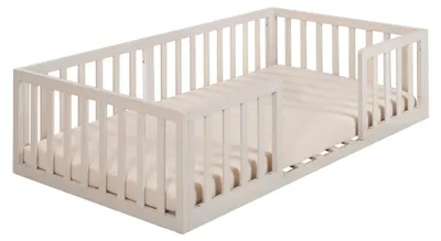 Immagine prodotto di Letto a terra Montessori, 70 x 140 cm, per bambini - Include rete a doghe e protezione anticaduta - Soluzione per il sonno a livello del pavimento, ideale per i più piccoli - Finitura "stone washed"