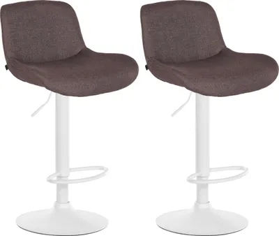 Produktbild von 2er Set Barhocker PONOR - Stoff Dunkelbraun 50x50x85 cm Weiß | Barstuhl Höhenverstellbar Mit Lehne Drehbar Tresenhocker Tresenstuhl Kneipenhocker