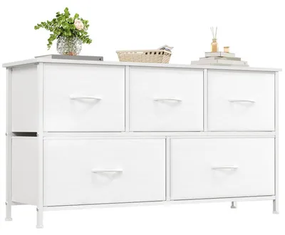 Immagine prodotto di Comodino in tessuto con 5 cassetti, colore bianco, dimensioni 100x55x30 cm