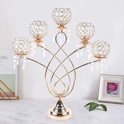 Immagine prodotto di Candelabro di cristallo - Candelabro a 5 bracci - Centrotavola decorativo - Per matrimoni, feste, casa