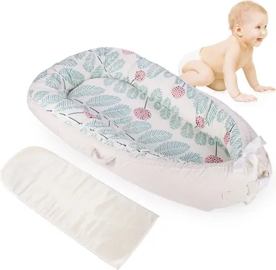 Image de Nid d'ange avec matelas, lit portable pour nouveau-né de 0 à 24 mois, doux, lavable en machine, léger(Fleur / Blanc)