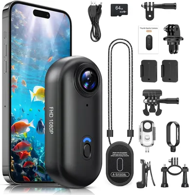 Obrázek produktu pro Akční kamera 360°, mini kamera typu POV, přenosná kamera pro nošení na těle, podvodní kamera s vodotěsností do 30 metrů, přenosný videorekordér s Wi-Fi, širokoúhlý objektiv 120°, více než 10 doplňků