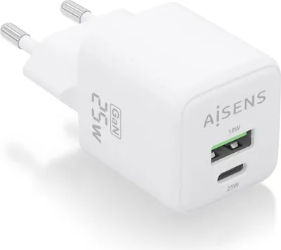 Immagine prodotto di Caricabatterie da parete Aisens ASCH-25W2P014-W/ 1xUSB Type-C/ 1xUSB/ 25W