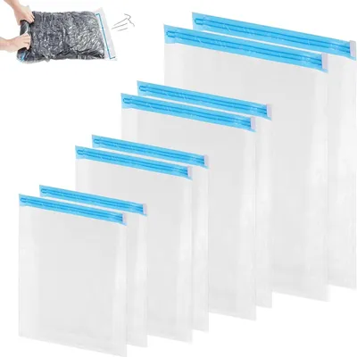 Produktbild von Vakuumbeutel für Kleidung, 4 Größen Akuumbeutel für Kleidung, versiegelte Vakuumbeutel für Bettdecken, Wiederverwendbare Vakuumbeutel zum Rollen für Reisen & Rucksack(12 Stück)