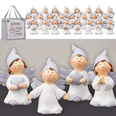 Produktbild von Schutzengel Display 24 Stück 4 Motiven Engel H5cm Tüte Glücksbringer Wunscherfüller Wegbegleiter Geschenktüte Engelchen
